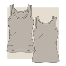 Load image into Gallery viewer, womens singlet vector, womens singlet technical drawing, singlet tech pack,tech pack template, apparel tech pack, tee shirt tech pack, womens tee tech pack, womens shirt technical drawing, womens tee vector, fashion resources, start up fashion, sampling, production, download tech pack, tech pack design, custom tech pack, fashion advice for small brands