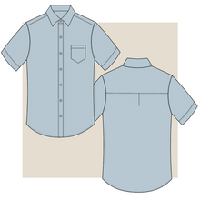 Load image into Gallery viewer, technical drawing, short sleeve shirt technical drawing, short sleeve shirt fashion vector, tech pack download, technical drawing short sleeve shirt, garment design, fashion vector, short sleeve shirt fashion flat, Fibr, fashion, small business, start-up, production, sampling