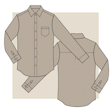 Load image into Gallery viewer, technical drawing, mens shirt, mens dress shirt, fashion illustration, fibr, businesswear, menswear, fashion flat shirt, fast fashion, slow fashion