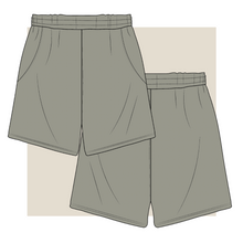 Load image into Gallery viewer, technical drawing, relaxed gym short technical drawing, relaxed gym short fashion vector, tech pack download, technical drawing relaxed gym short, garment design, fashion vector, relaxed gym short fashion flat, Fibr, fashion, sportswear, small business, start-up, production, sampling