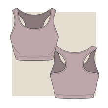 Load image into Gallery viewer, sports bra, activewear fashion flat, activewear tech pack, tech pack template, activewear fashion manufacturing, garment design, activewear sampling, technical drawing sports bra