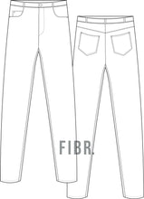 Load image into Gallery viewer, technical drawing, jeans technical drawing, fitted jeans drawing, tech pack, fashion illustration, fibr