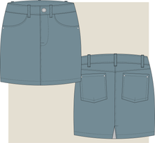 Load image into Gallery viewer, mini skirt technical drawing, tech pack template, skirt template, mini skirt fashion vector, skirt tech pack, tech pack design, fashion design, fashion vector