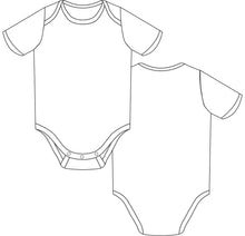 Load image into Gallery viewer, baby onesie, technical drawing baby onesie, tech pack, technical drawing onesie, kids technical drawing, fashion technical drawings, baby onesie fashion drawing, tech pack templates