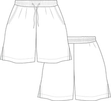 Load image into Gallery viewer, technical drawing,active wear tech pack, activewear fashion drawing, activewear design, sports shorts design, short technical drawing, fashion flat, pants top technical drawing, technical drawing pajama pants,relaxed pants tech pack, fashion drawing, fashion resources, tech pack, tech pack templates