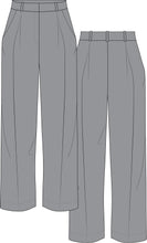 Load image into Gallery viewer, technical drawing, fashion flat, trousers technical drawing, pants technical drawing, trousers fashion vector, tech pack template, garment design, tech pack design