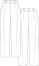 Load image into Gallery viewer, technical drawing, fashion flat, trousers technical drawing, pants technical drawing, trousers fashion vector, tech pack template, garment design, tech pack design