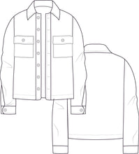 Load image into Gallery viewer, denim jacket technical drawing, denim jacket vector, jacket technical drawing, jacket fashion vector, jacket tech pack, tech pack templates, garment design, custom technical drawings