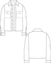 Load image into Gallery viewer, denim jacket technical drawing, denim jacket vector, jacket technical drawing, jacket fashion vector, jacket tech pack, tech pack templates, garment design, custom technical drawings