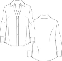 Load image into Gallery viewer, flat sketch, technical drawing, garment design, tech pack template, apparel tech pack, tee shirt tech pack, womens tee tech pack, womens shirt technical drawing, womens tee vector, fashion resources, start up fashion, sampling, production, download tech pack, tech pack design, custom tech pack, fashion advice for small brands, womens blouse, blouse technical drawing,