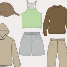 Load image into Gallery viewer, activewear template, activewear sampling, activewear bundle, activewear tech pack,tech pack template, apparel tech pack, tee shirt tech pack, womens tee tech pack, womens shirt technical drawing, womens tee vector, fashion resources, start up fashion, sampling, production, download tech pack, tech pack design, custom tech pack, fashion advice for small brands, mens activewear design