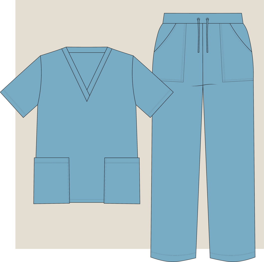 scrub technical drawing, scrub set fashion vector, medical scrub tech pack, medical scrub drawings, technical drawings for download, scrub set fashion vector