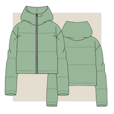 puffer jacket technical drawing, jacket fashion flat, puffer jacket technical drawing, jacket tech pack, jacket tech pack template, garment design, fashion resources, start up fashion, sampling, production, tech pack template, fashion templates for download, fashion advice for small brands, fibr, fibr studios