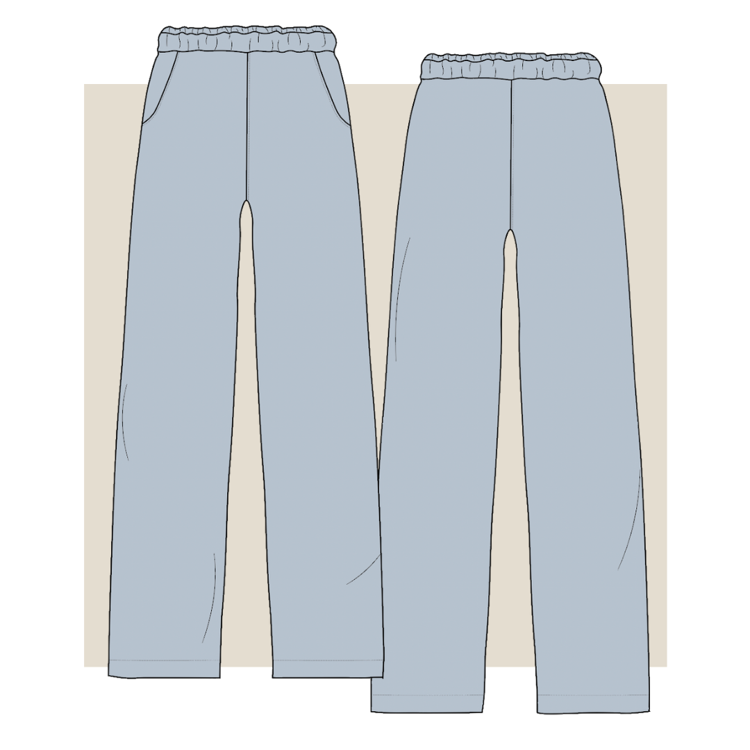 technical drawing, fashion flat, pants top technical drawing, technical drawing pajama pants,relaxed pants tech pack, fashion drawing, fashion resources, tech pack, tech pack templates, fibr, fibr studios, sleepwear
