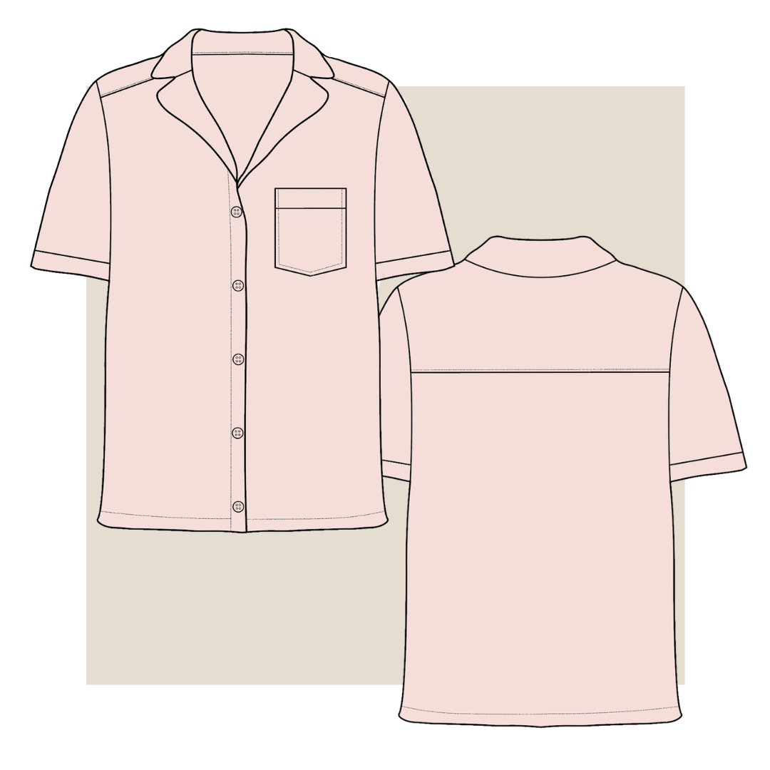 technical drawing, fashion flat, pj top technical drawing, technical drawing pajama,pajama tech pack, pj top fashion drawing, fashion resources, tech pack, tech pack templates, fibr studios, fibr
