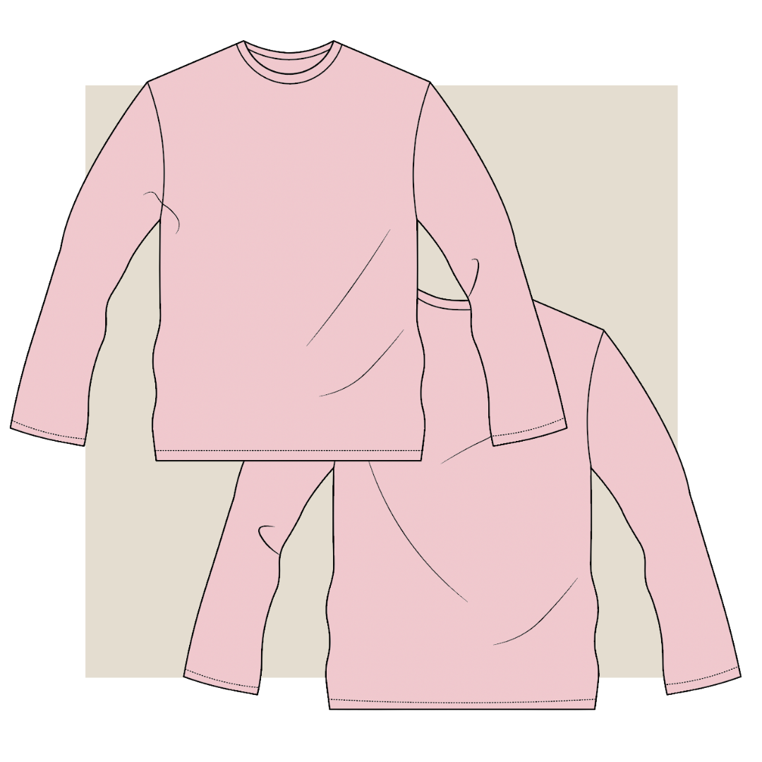 long sleeve tee, fashion illustration, tech pack, vector image, technical drawing, fashion illustration, womenswear, small business, branding