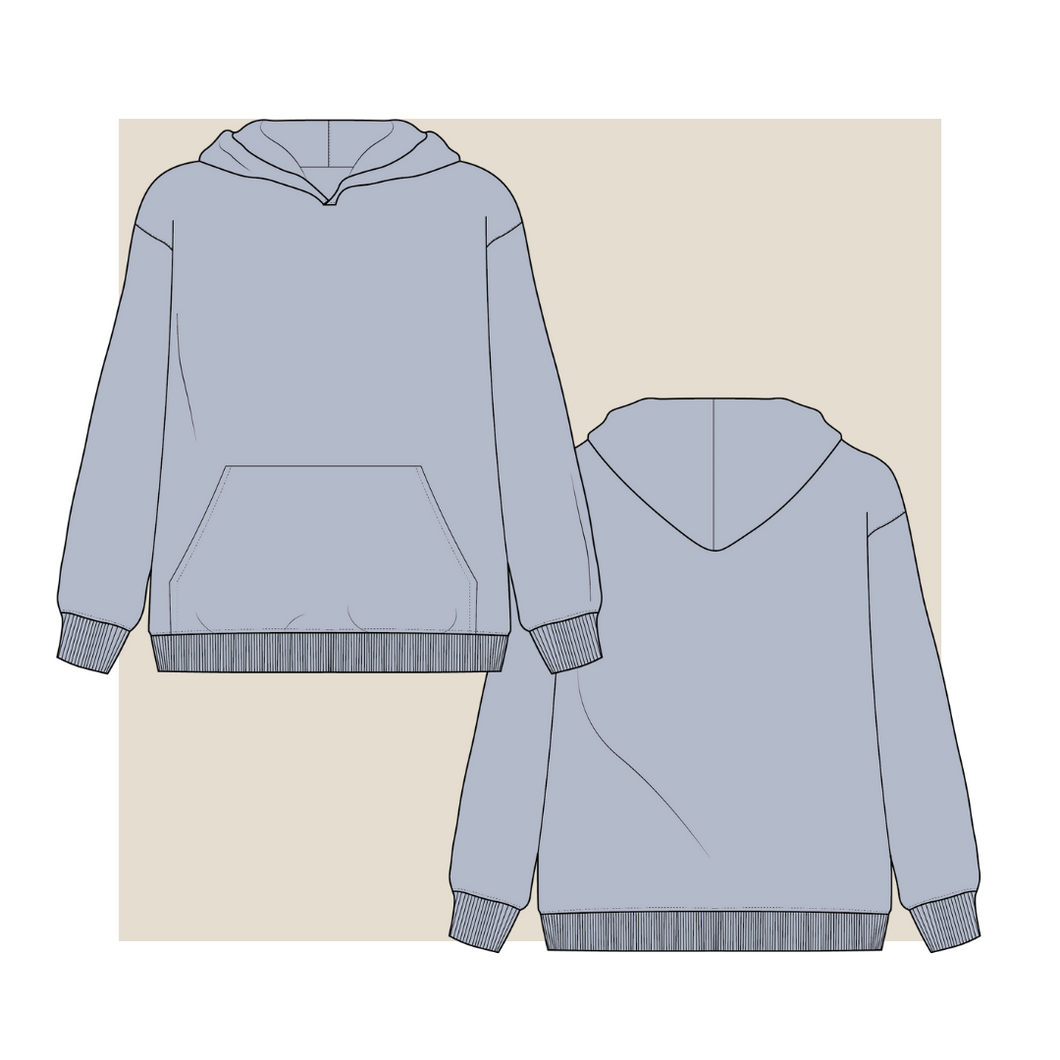 Oversized Hoodie Technical Drawing Fashion Vector