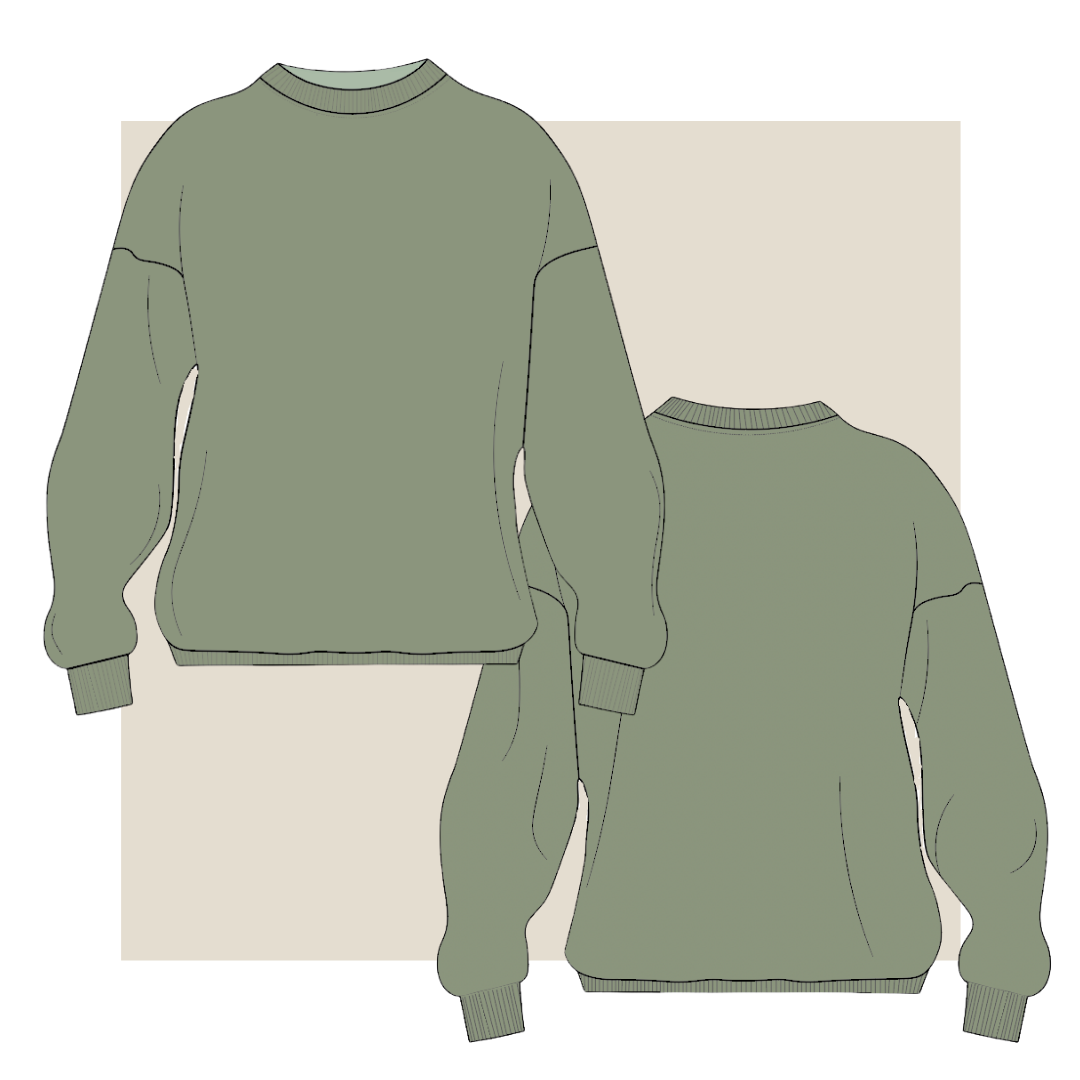 technical drawing, crew jumper, fashion illustration, fibr, unisex jumper drawing, tech pack australia, tech pack apparel, slow fashion, fast fashion