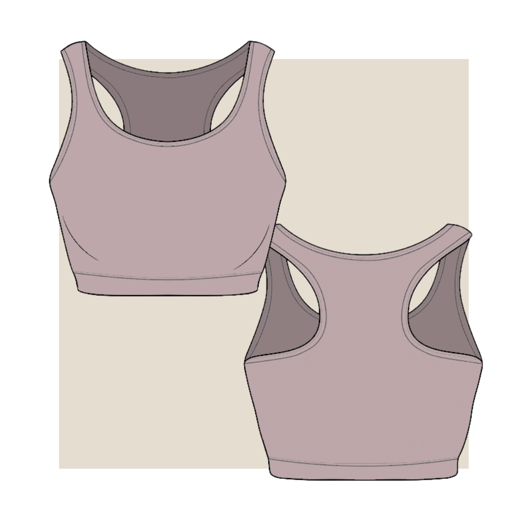 sports bra, activewear fashion flat, activewear tech pack, tech pack template, activewear fashion manufacturing, garment design, activewear sampling, technical drawing sports bra