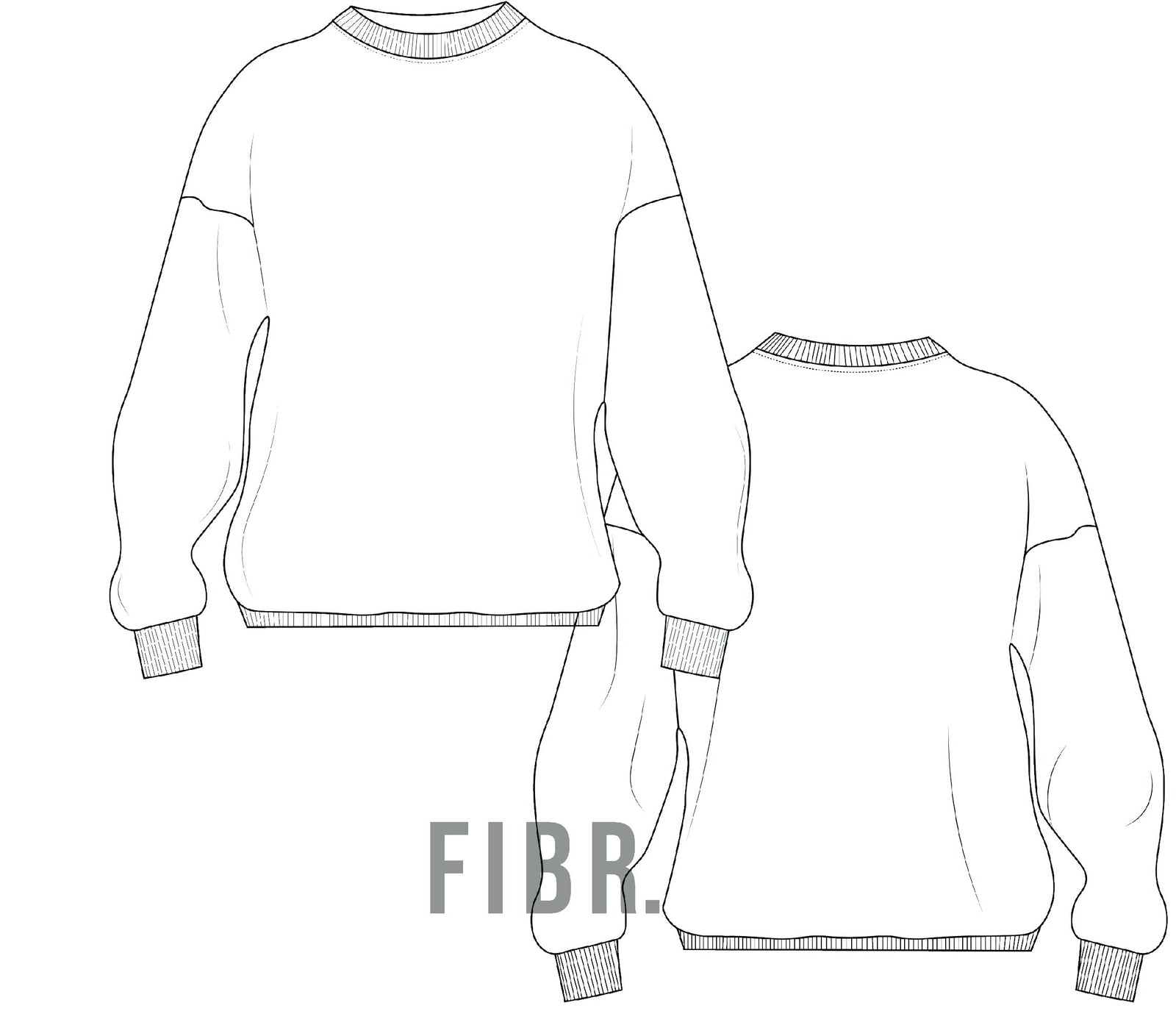 technical drawing, crew jumper, fashion illustration, fibr, unisex jumper drawing, tech pack australia, tech pack apparel