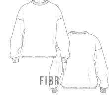 Load image into Gallery viewer, technical drawing, crew jumper, fashion illustration, fibr, unisex jumper drawing, tech pack australia, tech pack apparel
