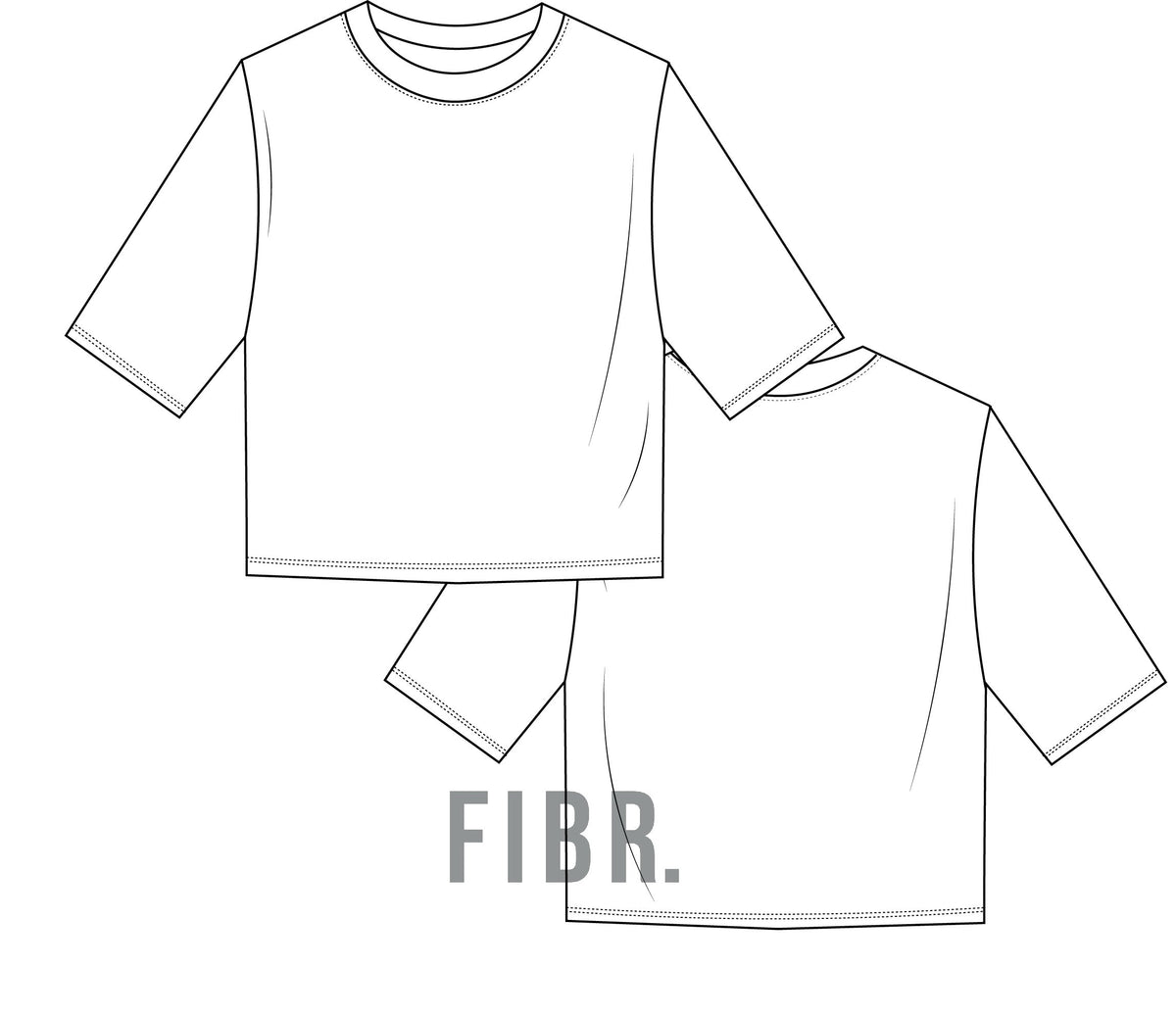 vector image, technical drawing, t shirt drawing, fashion illustration, fibr, tech pack, cropped tee, tech pack apparel