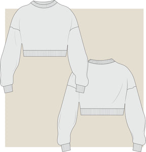 cropped jumper technical drawing, cropped jumper, technical drawings, tech pack drawing, jumper tech pack, cropped jumper technical drawing