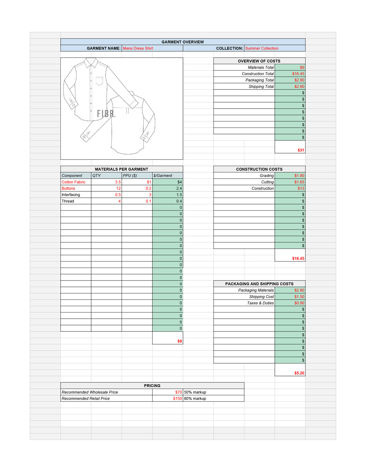 fashion costing sheet, costing template, fashion template. cost sheet, fashion tech pack, fashion cost sheet, garment design, apparel production, technical drawing, tech pack fashion