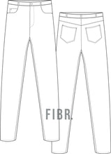 Load image into Gallery viewer, technical drawing, jeans technical drawing, fitted jeans drawing, tech pack, fashion illustration, fibr
