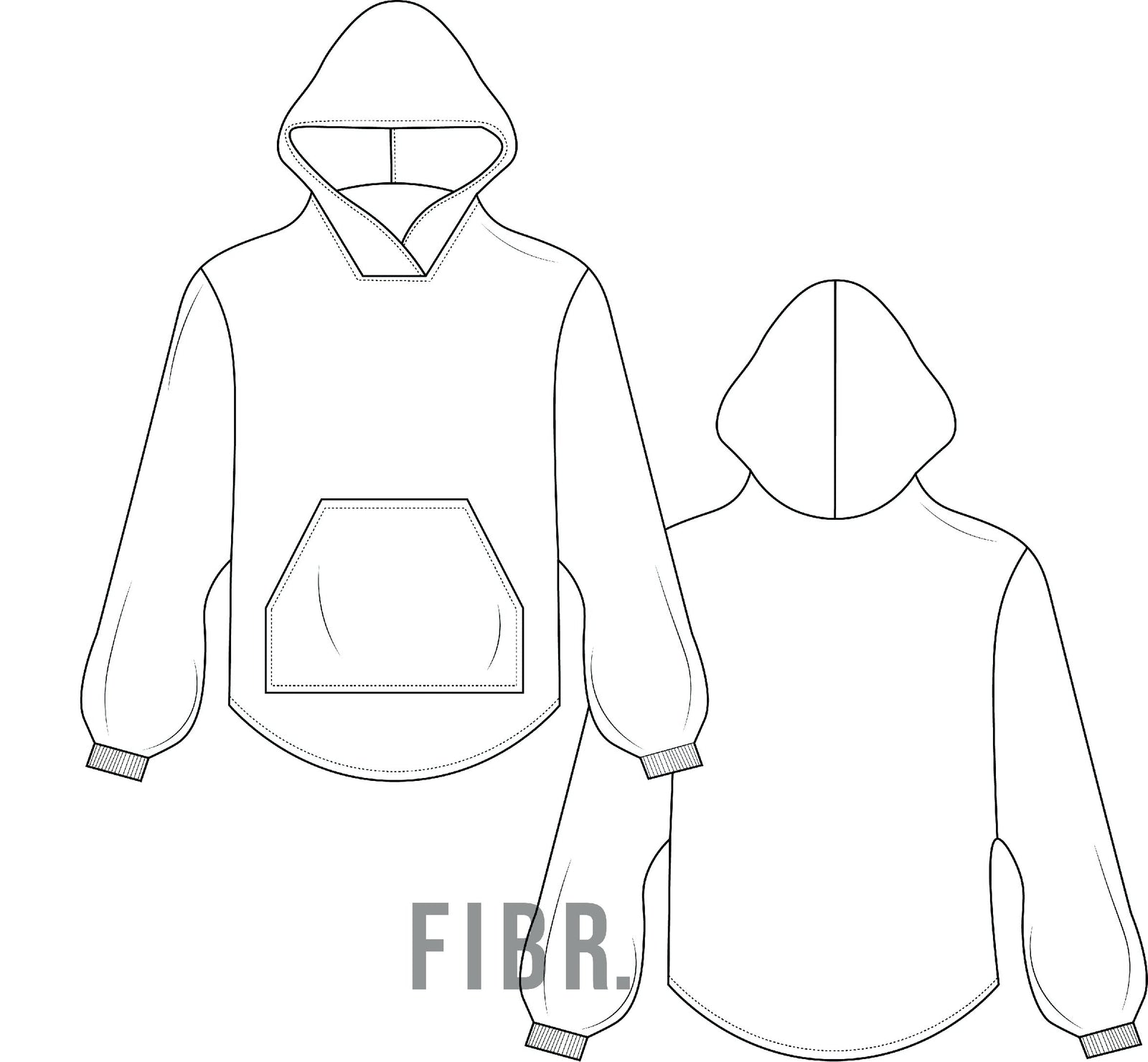 technical drawing, hoodie drawing, fashion illustration, fibr, tech pack