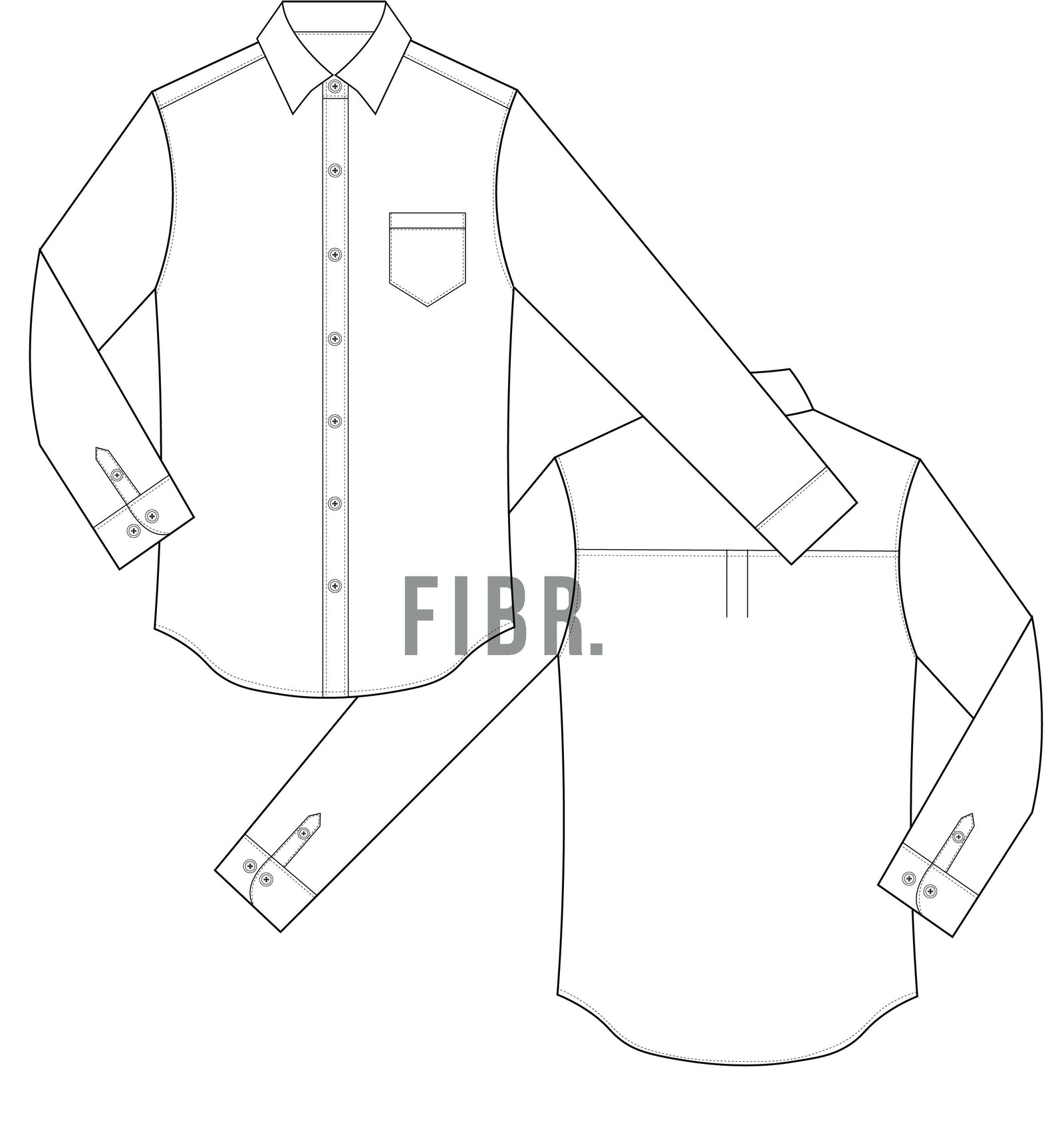 technical drawing, mens shirt, mens dress shirt, fashion illustration, fibr