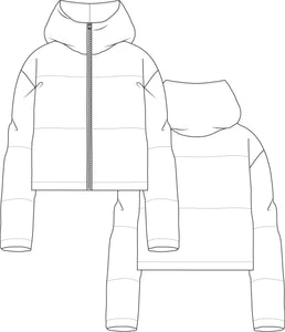 puffer jacket technical drawing, jacket fashion flat, puffer jacket technical drawing, jacket tech pack, jacket tech pack template, garment design, fashion resources, start up fashion, sampling, production, tech pack template, fashion templates for download, fashion advice for small brands