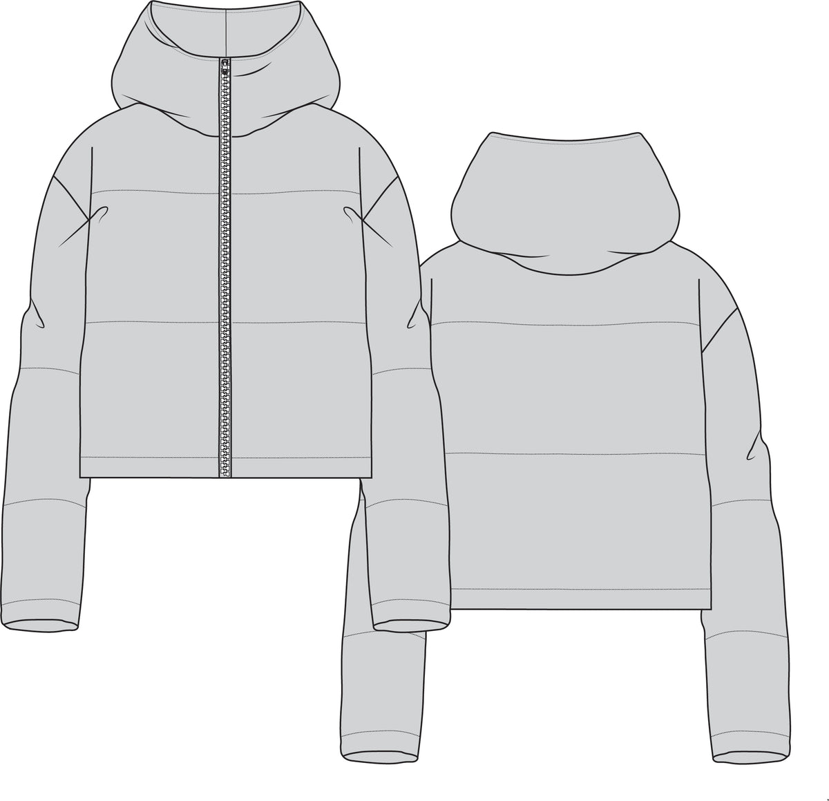 Puffer Jacket Fashion Flat - Technical Drawing