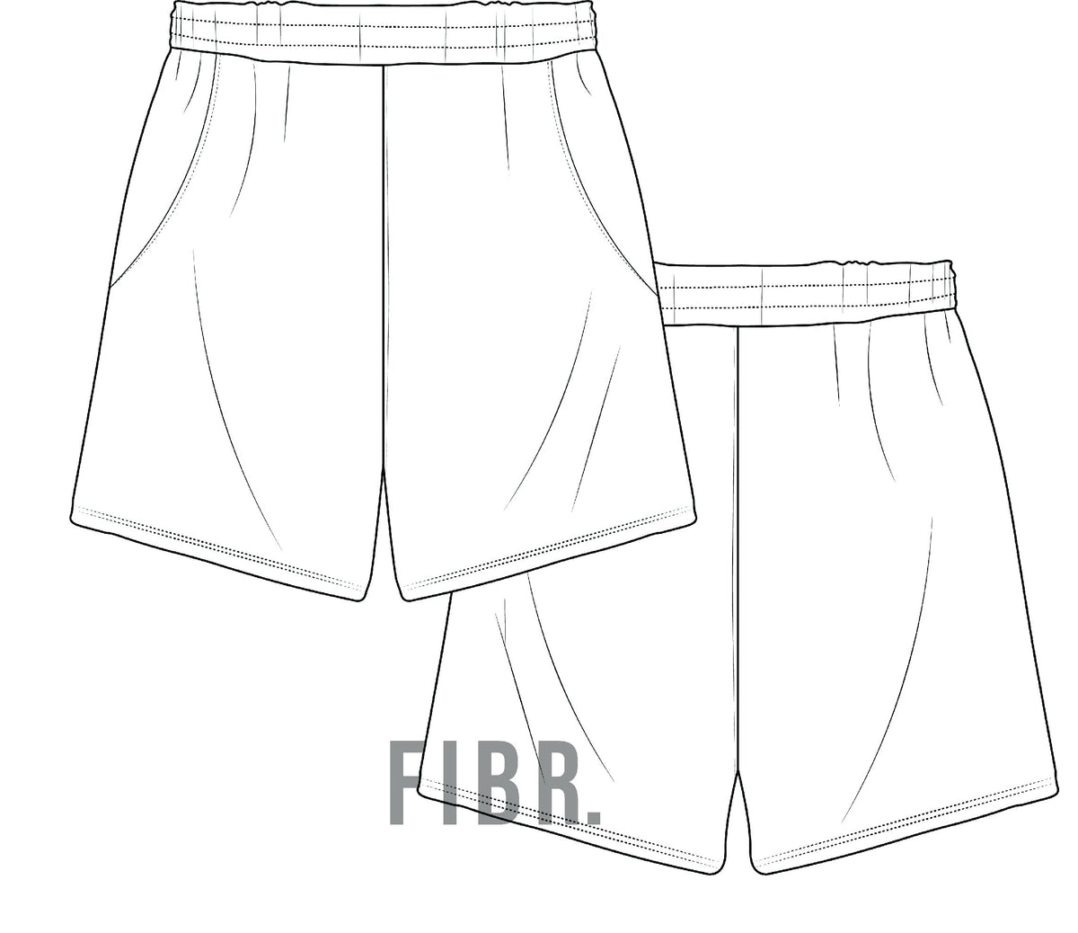 technical drawing, gym shorts, fashion illustration, fibr, tech pack