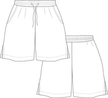 Load image into Gallery viewer, technical drawing,active wear tech pack, activewear fashion drawing, activewear design, sports shorts design, short technical drawing, fashion flat, pants top technical drawing, technical drawing pajama pants,relaxed pants tech pack, fashion drawing, fashion resources, tech pack, tech pack templates
