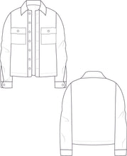 Load image into Gallery viewer, denim jacket technical drawing, denim jacket vector, jacket technical drawing, jacket fashion vector, jacket tech pack, tech pack templates, garment design, custom technical drawings
