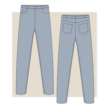 Load image into Gallery viewer, technical drawing, jeans technical drawing, jeans fashion vector, tech pack download, technical drawing jeans, garment design, fashion vector, jean fashion flat, Fibr, fashion, small business, start-up, production, sampling, denim, unisex

