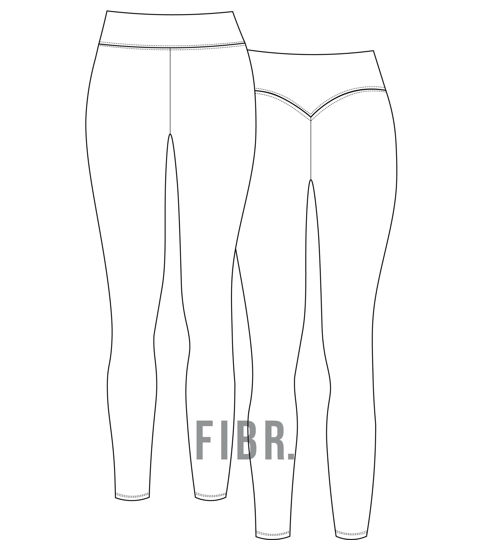 fashion technical drawing, tech pack, illustration, womens leggings, sports tights, vector image